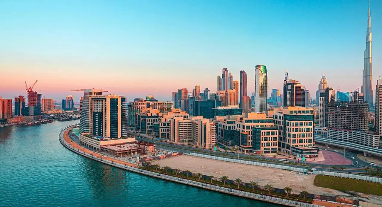 Dubai waterfront district seen from the water