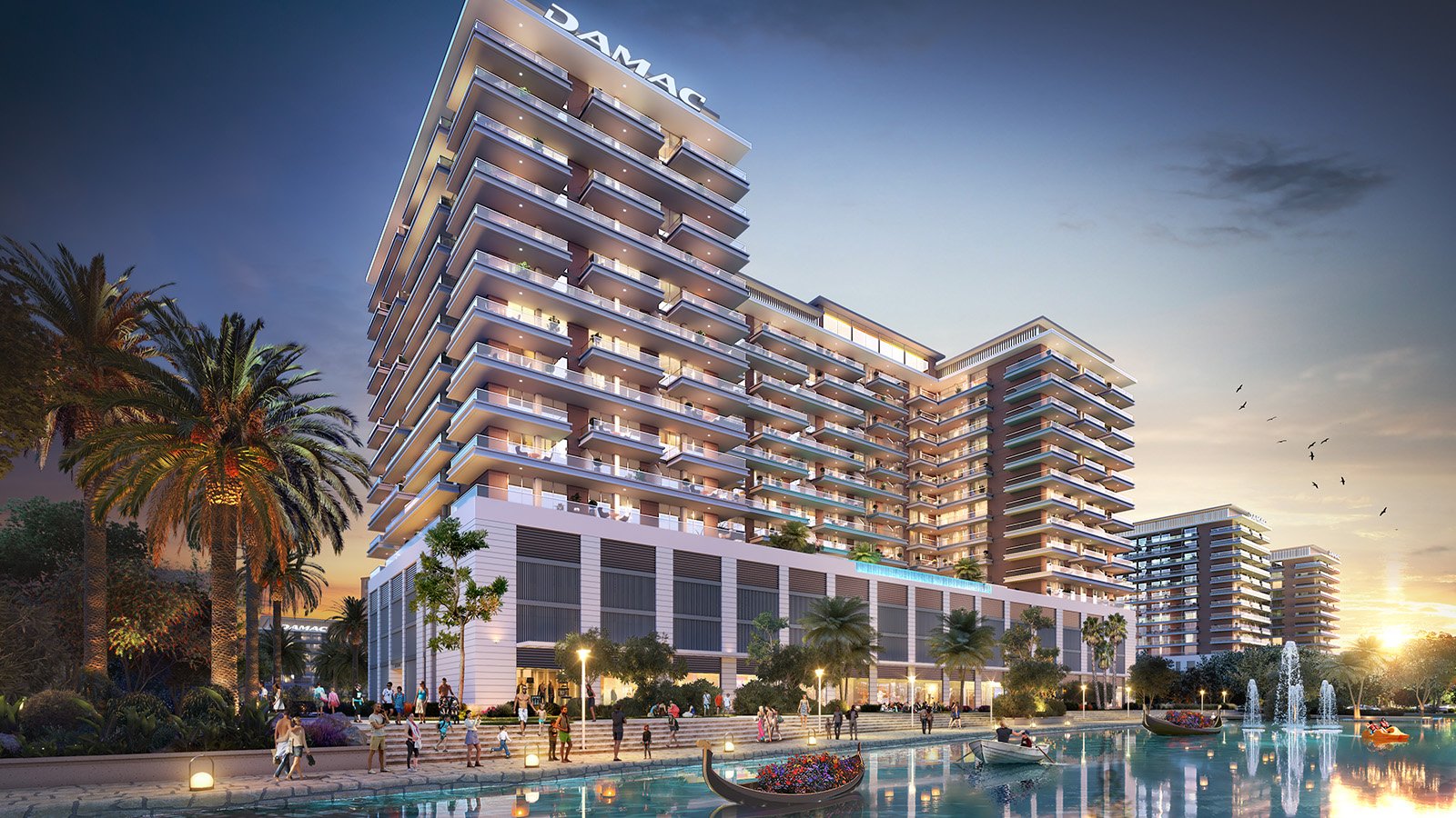 Off-plan riverside residential development render in Dubai