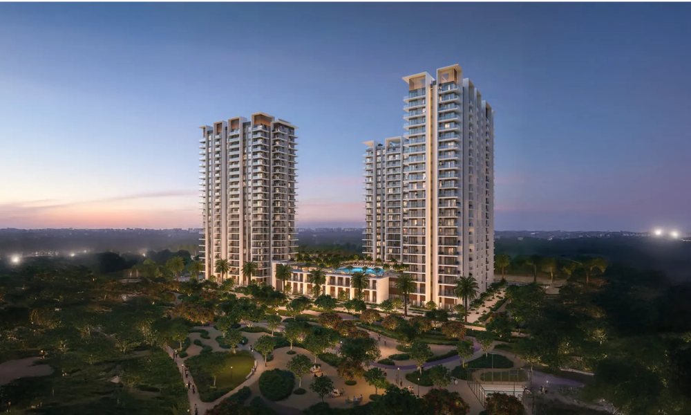 Residential towers in Dubai at dusk